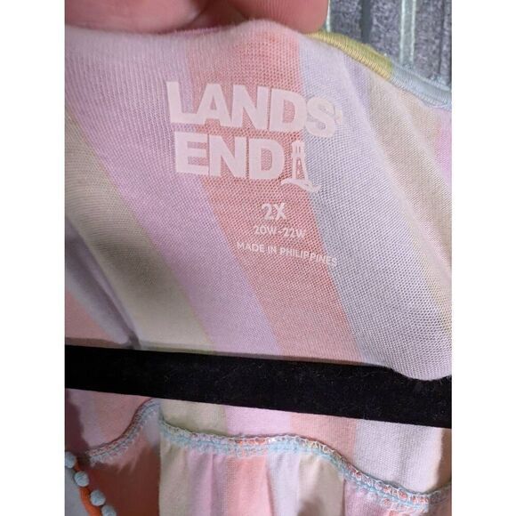 Lands' End Light Weight Trimmed Tank Top, Papaya Orange Multi Stripes Women's 2X - Picture 4 of 6